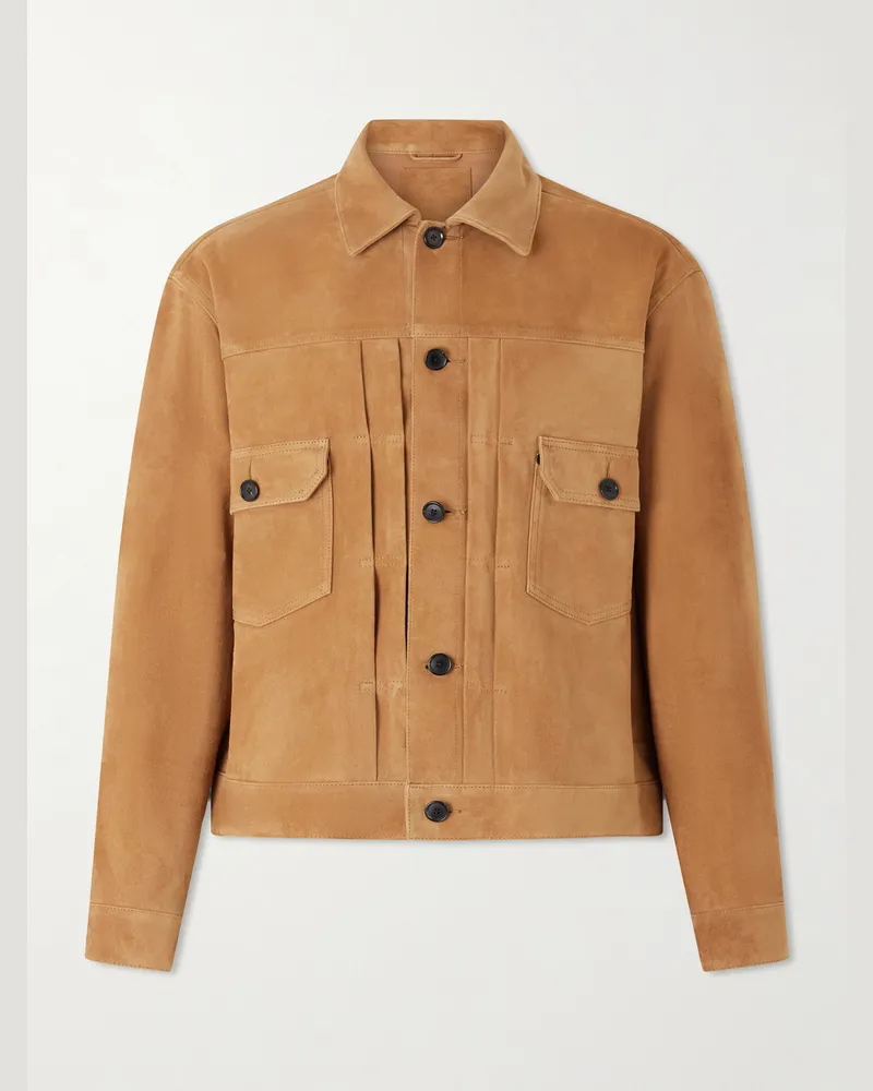 Kaptain Sunshine T Jacke aus Veloursleder mit Falten Braun