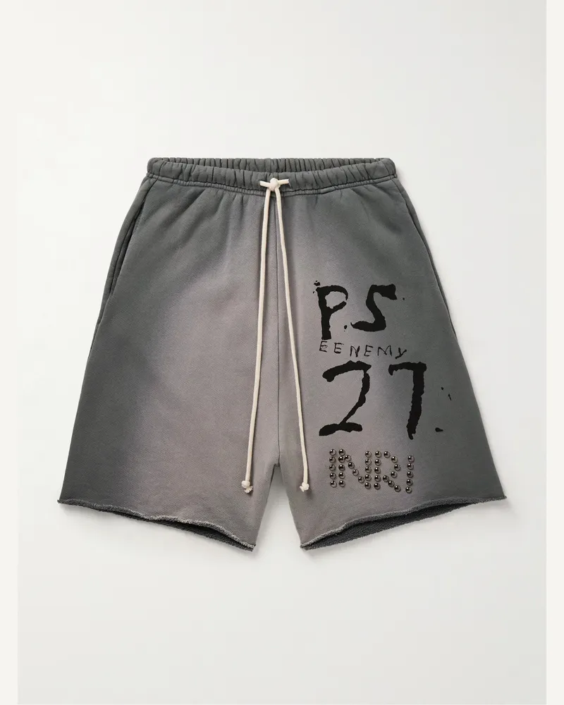 RRR123 INRI Enemy gerade geschnittene Shorts aus Baumwoll-Jersey mit Kordelzugbund und Verzierung Grau