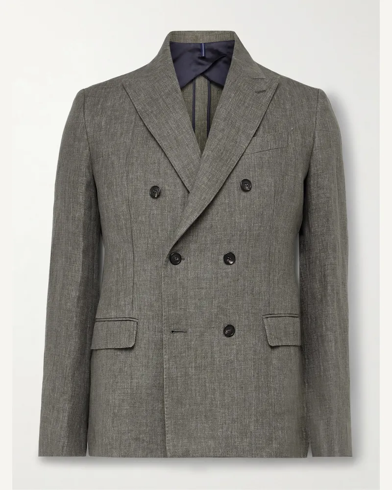 Slowear Venezia 1951 Double-Breasted Linen Suit Jacket Gray