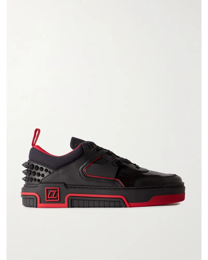 Christian Louboutin Astroloubi Sneakers aus Leder, Veloursleder und Mesh mit Stachelnieten Schwarz