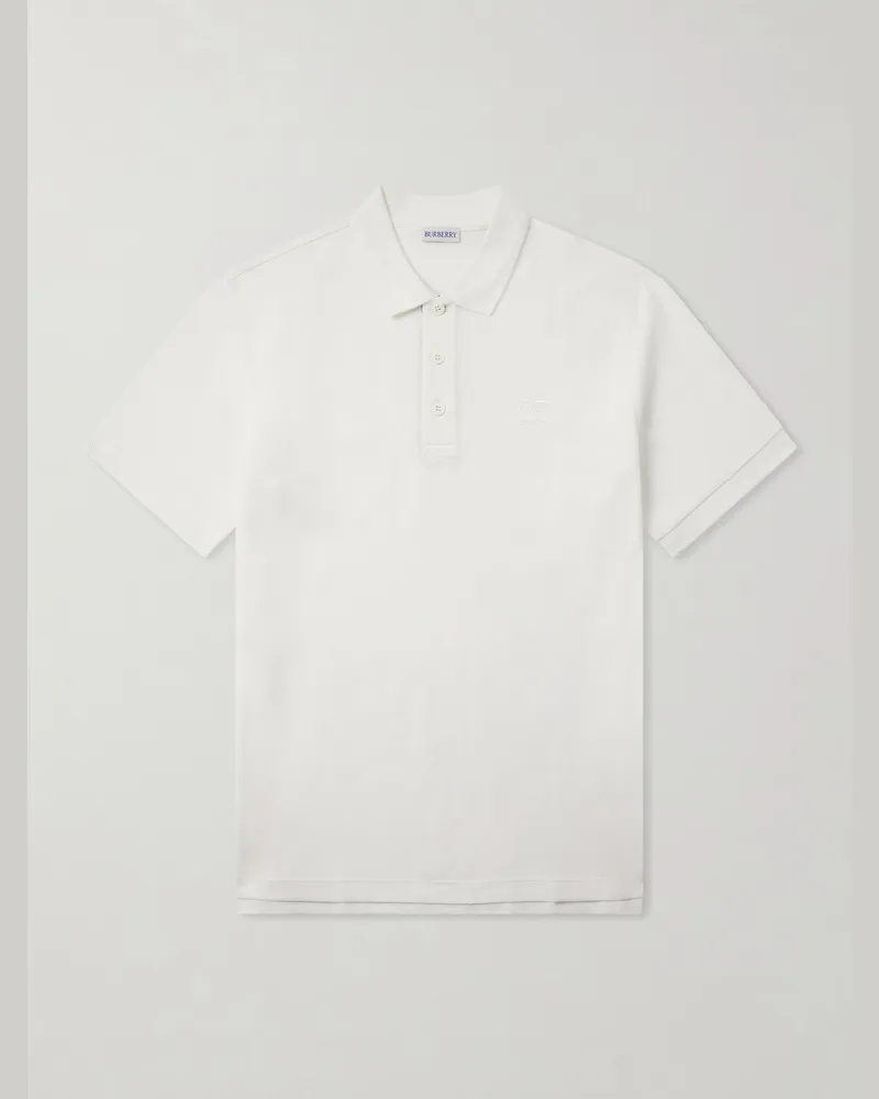 Burberry Eddie Logo-Embroidered Cotton-Piqué Polo Shirt White