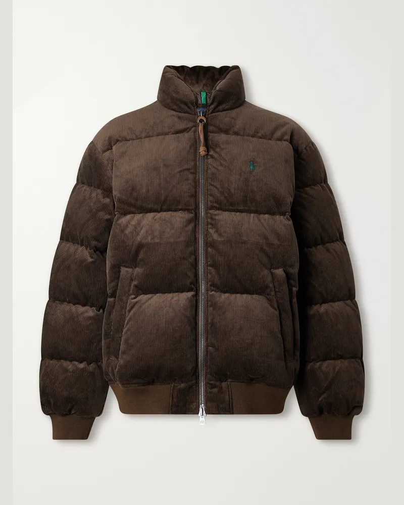 Ralph Lauren Logo-Embroidered Quilted Cotton-Corduroy Down Jacket Brown