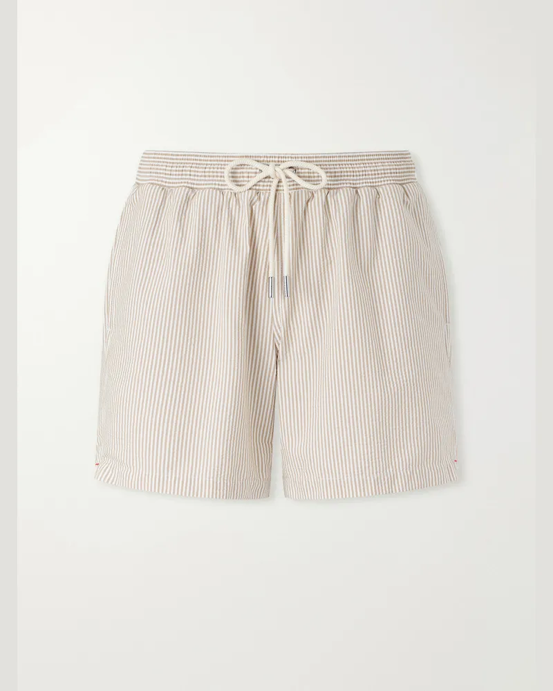 Orlebar Brown Boxer III Straight-Leg Mid-Length Seersucker Swim Shorts Neutrals