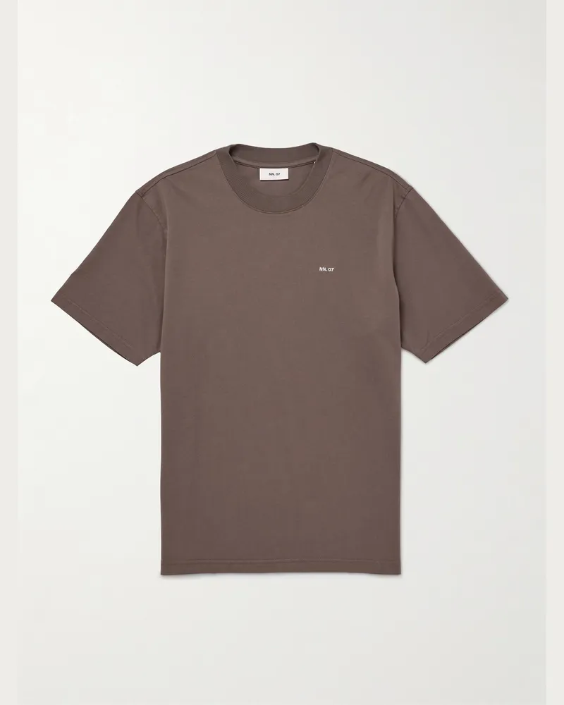 NN 07 Adam 3209 Logo-Embroidered Pima Cotton-Jersey T-Shirt Brown