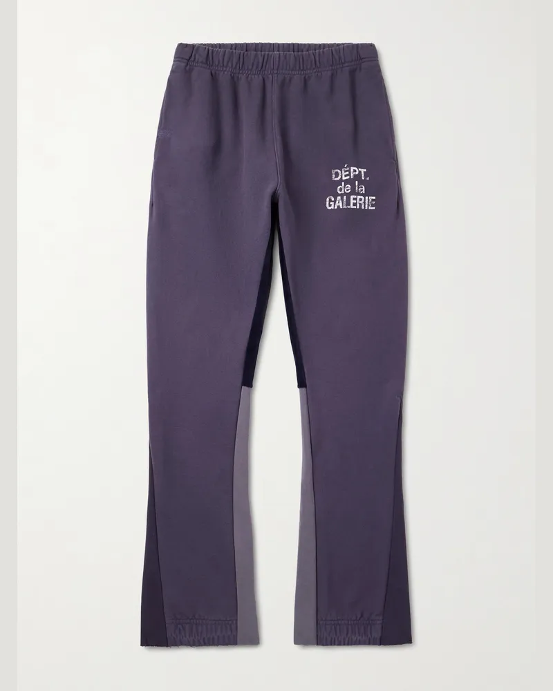 GALLERY DEPT. Flared Panelled Logo-Print Cotton-Jersey Sweatpants Blue