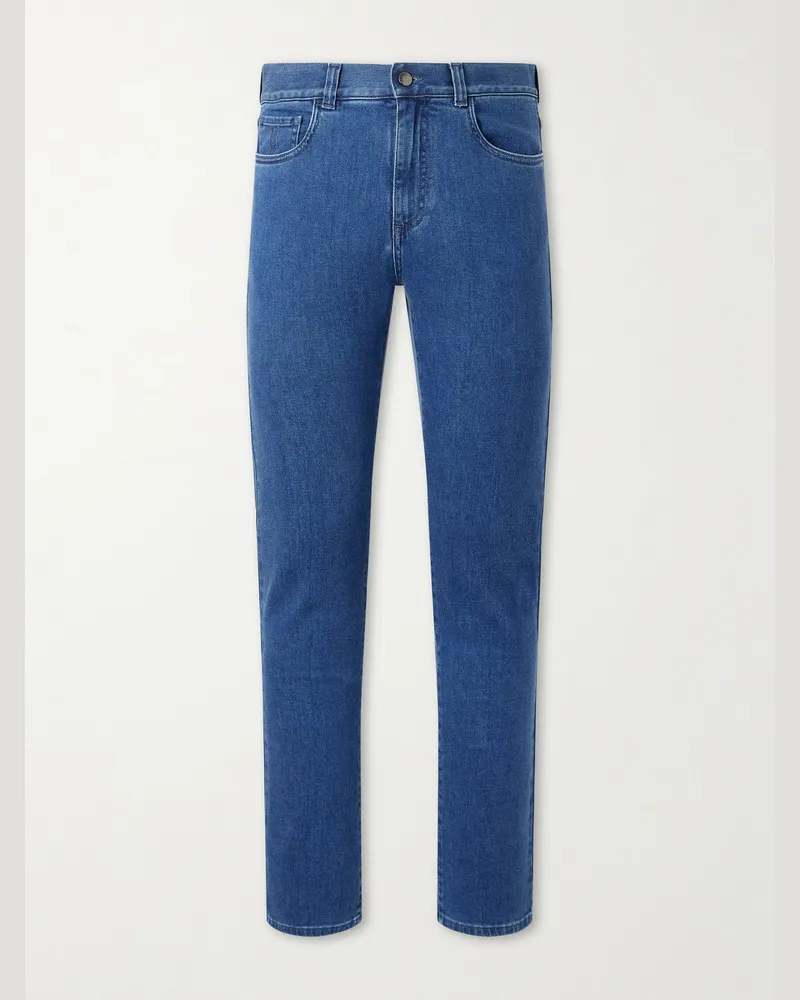 Canali Straight-Leg Cotton and Cashmere-Blend Jeans Blue