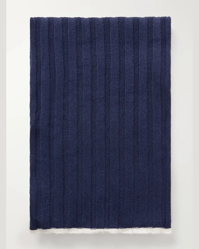 Brunello Cucinelli Ribbed Cashmere Scarf Blue