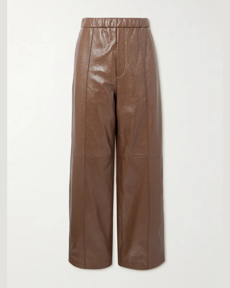 Jil Sander Gerade geschnittene Hose aus strukturiertem Glanzleder Braun