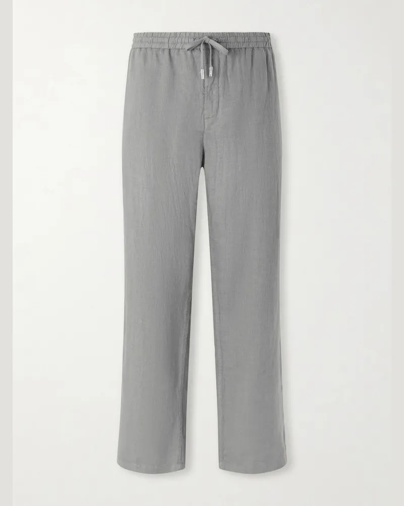 MR P. Edward Straight-Leg Garment-Dyed Linen Drawstring Trousers Gray