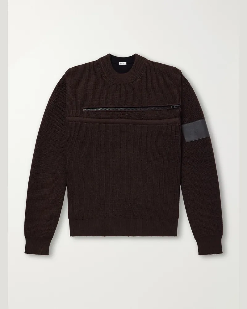 Loewe Panelled Zippered Wool-Blend Sweater Brown