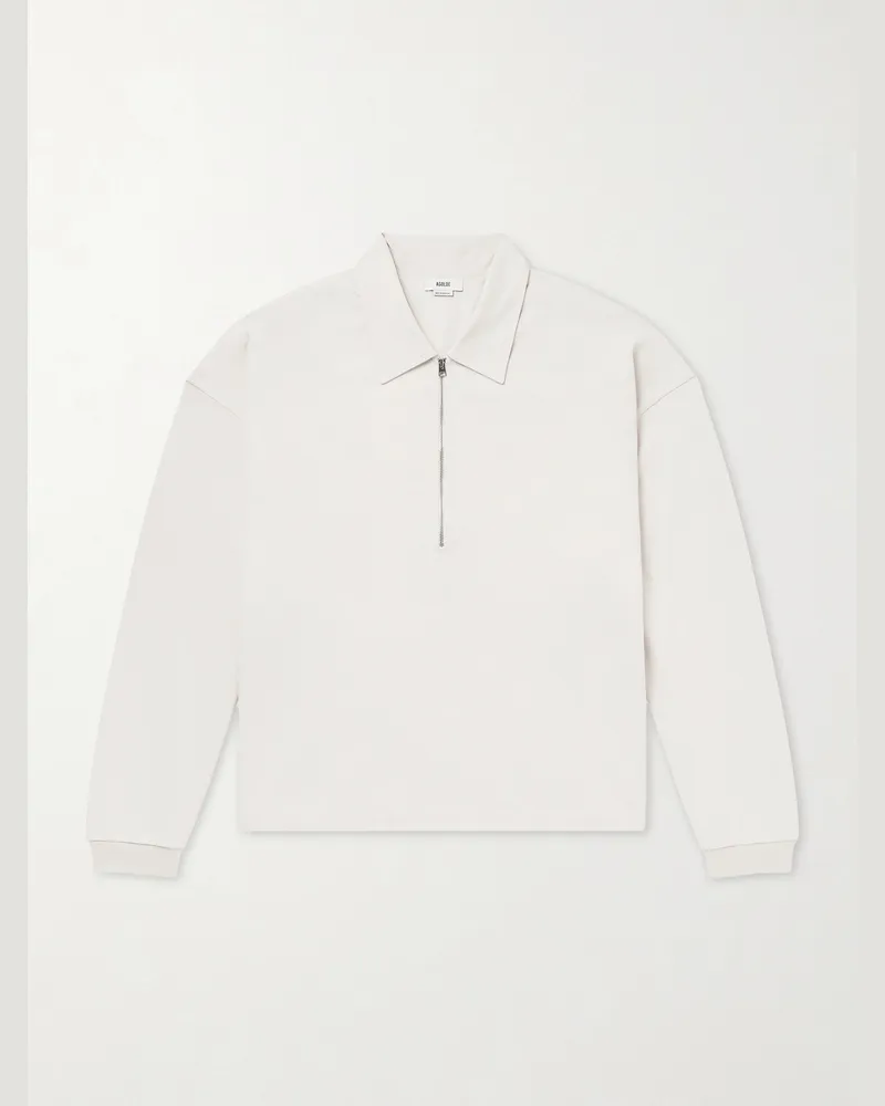 AGOLDE Darius Cotton-Jersey Polo Shirt Neutrals
