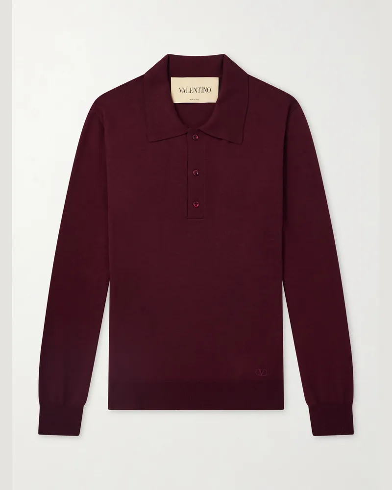 Valentino Garavani Logo-Embroidered Virgin Wool Polo Shirt Burgundy