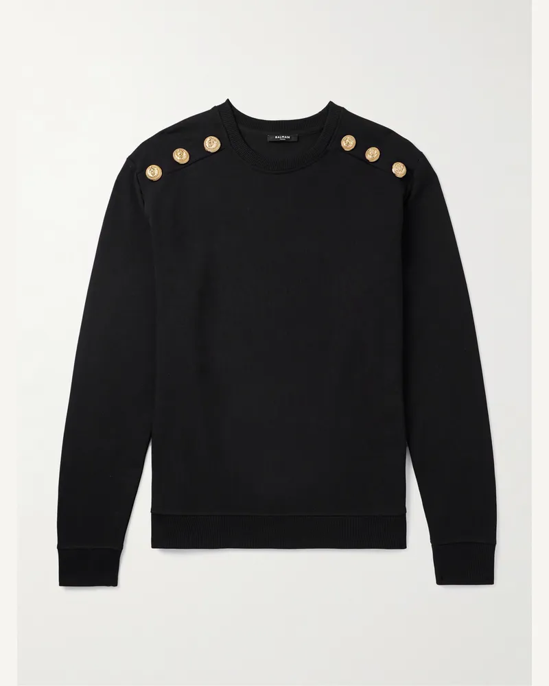 Balmain Sweatshirt aus einer Baumwollmischung mit Zierknöpfen Schwarz