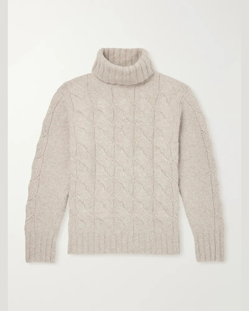 N.Peal Cashmere Cable-Knit Rollneck Sweater Neutrals