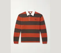 Logo-Embroidered Striped Wool Polo Shirt