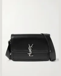 Saint Laurent Solferino Medium Logo-Appliquéd Leather Messenger Bag Schwarz