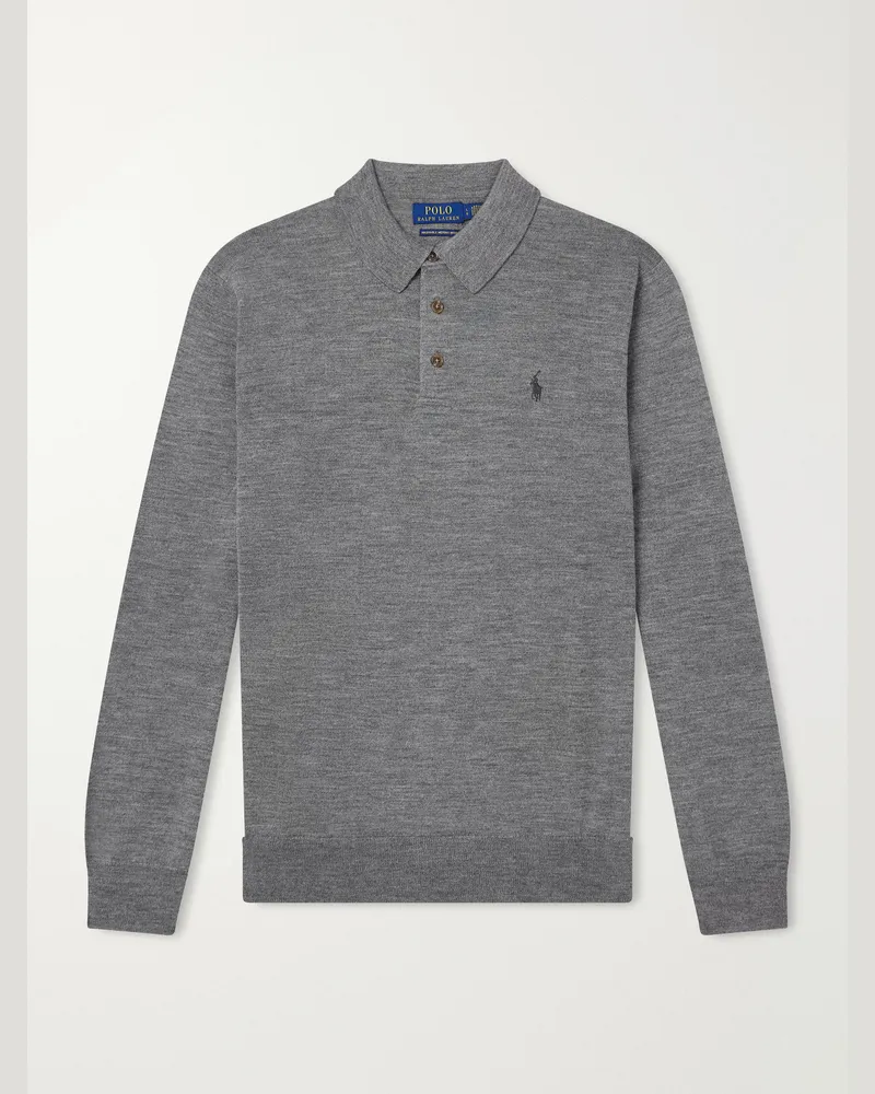 Ralph Lauren Logo-Embroidered Wool Polo Shirt Gray
