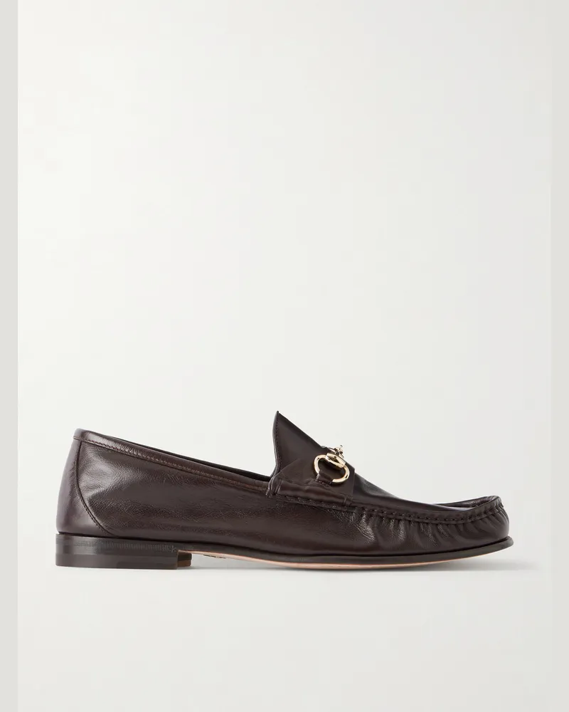 Gucci Lugano Horsebit-Embellished Leather Loafers Brown