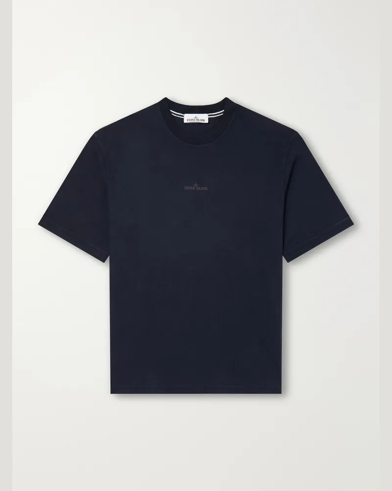 Stone Island Garment-Dyed Printed Organic Cotton-Jersey T-Shirt Blue