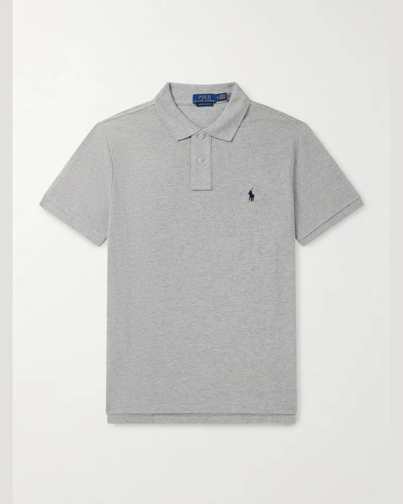 Ralph Lauren Logo-Embroidered Cotton-Piqué Polo Shirt Gray