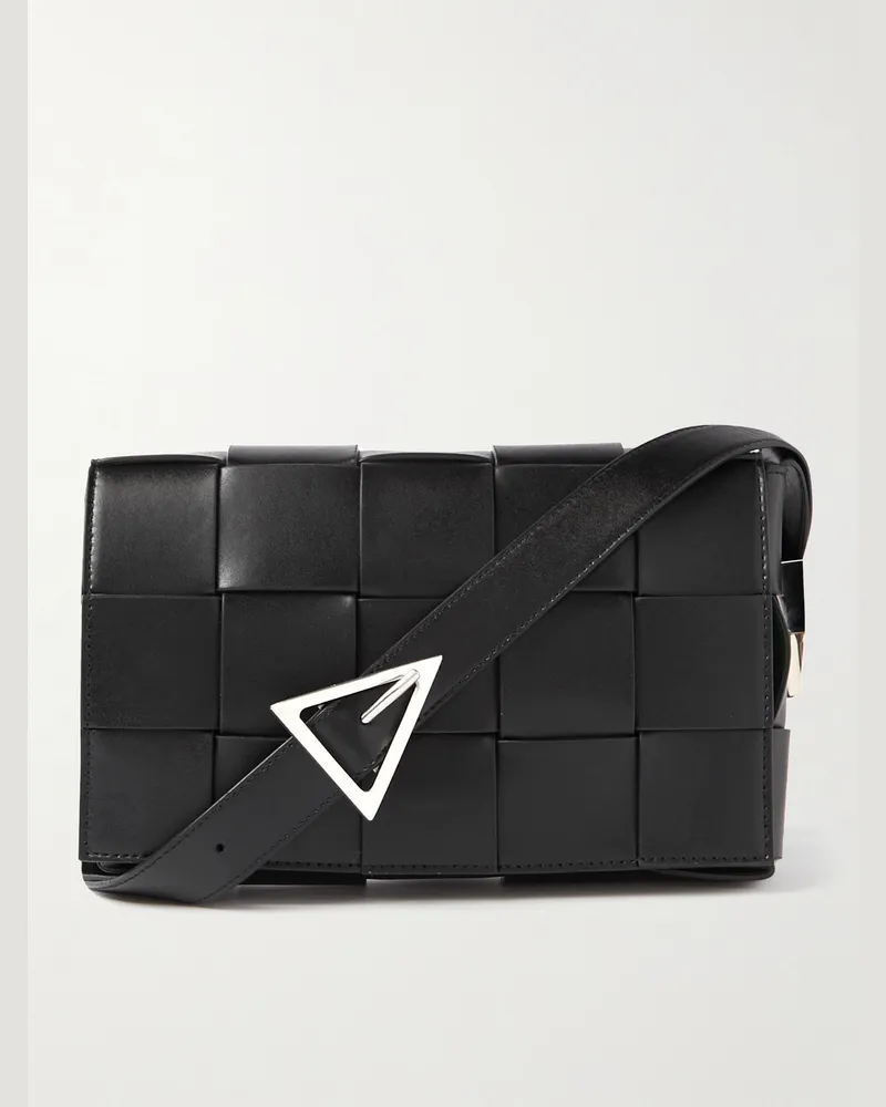 Bottega Veneta Intrecciato Leather Messenger Bag Black