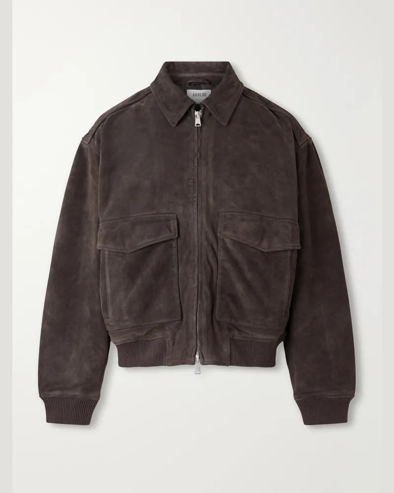 AGOLDE Emil Suede Bomber Jacket Brown
