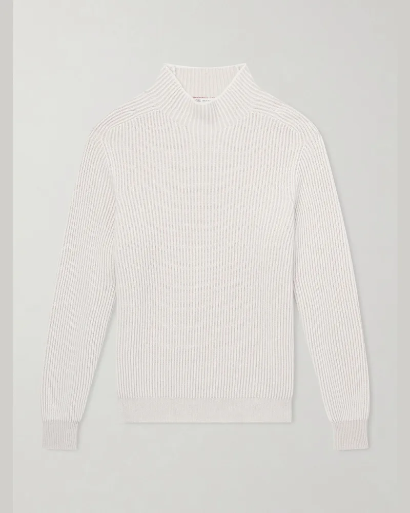 Brunello Cucinelli Ribbed Cashmere Rollneck Sweater Neutrals