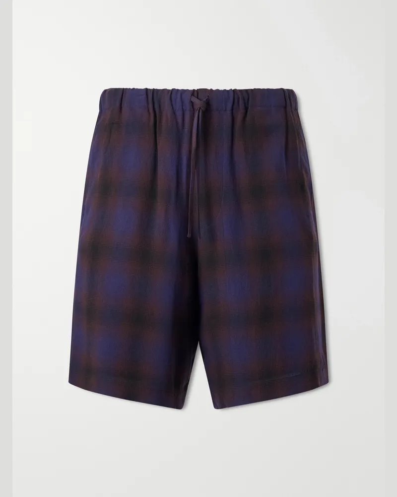 Dries van Noten Wide-Leg Checked Twill Shorts Blue