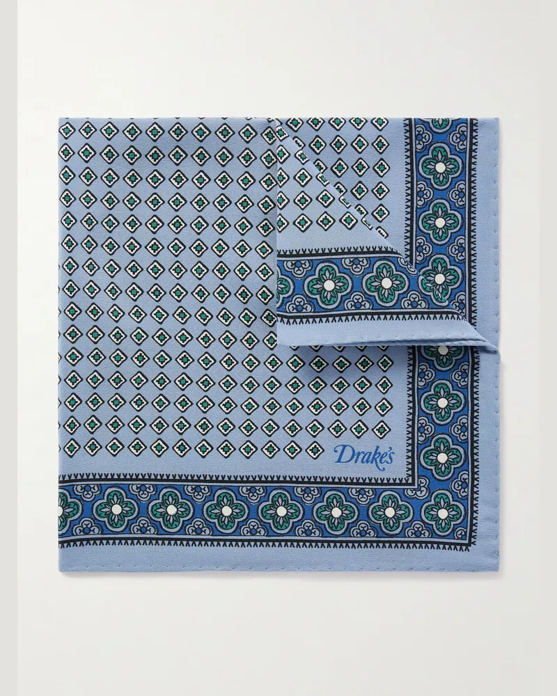 Drake's Einstecktuch aus Seide mit Print Blau