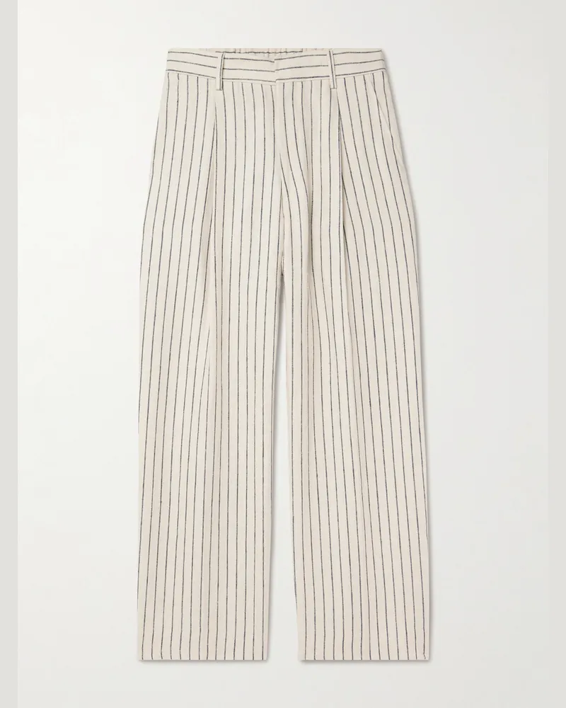 NN 07 Kay 1455 gerade geschnittene Bundfaltenhose aus gestreiftem Leinen Neutral