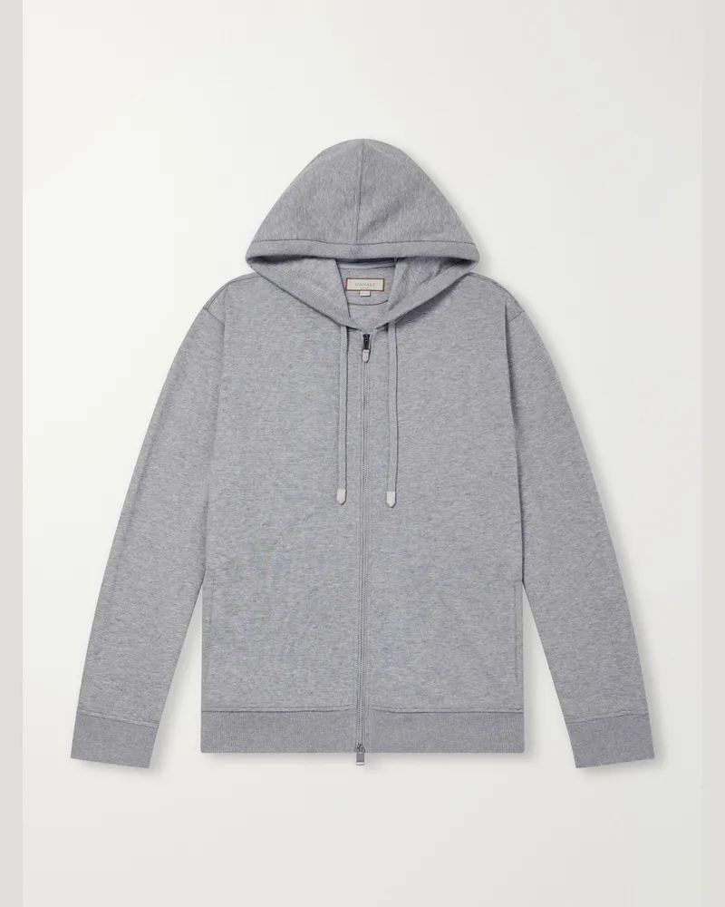 Canali Hooded Cotton-Blend Jersey Sweatshirt Gray