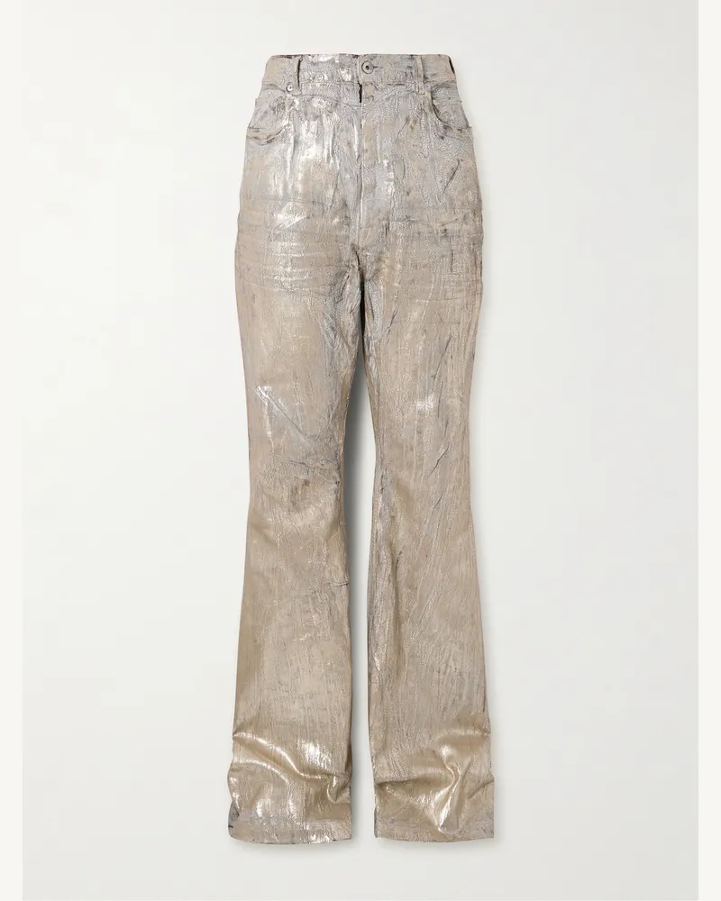 Rick Owens Bolan schmal geschnittene ausgestellte Jeans aus „Megacrust“-Metallic-Denim Gold