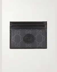 Gucci Kartenetui aus beschichtetem Canvas mit Logomuster und Lederbesatz Schwarz