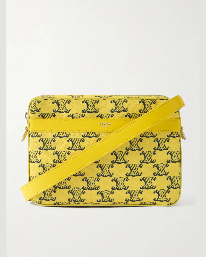 Celine Small Triomphe Printed Leather-Trimmed Canvas Messenger Bag Yellow