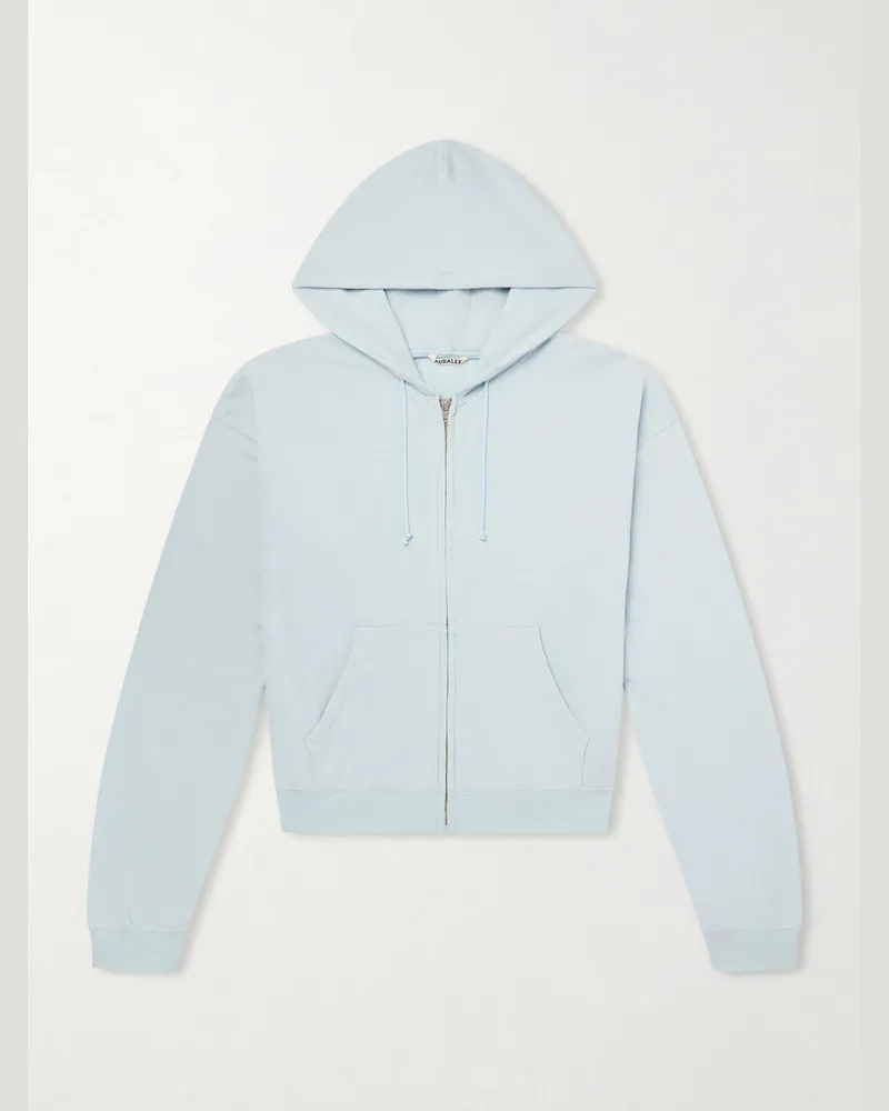 AURALEE Cotton, Wool and Silk-Blend Zip-Up Hoodie Blue