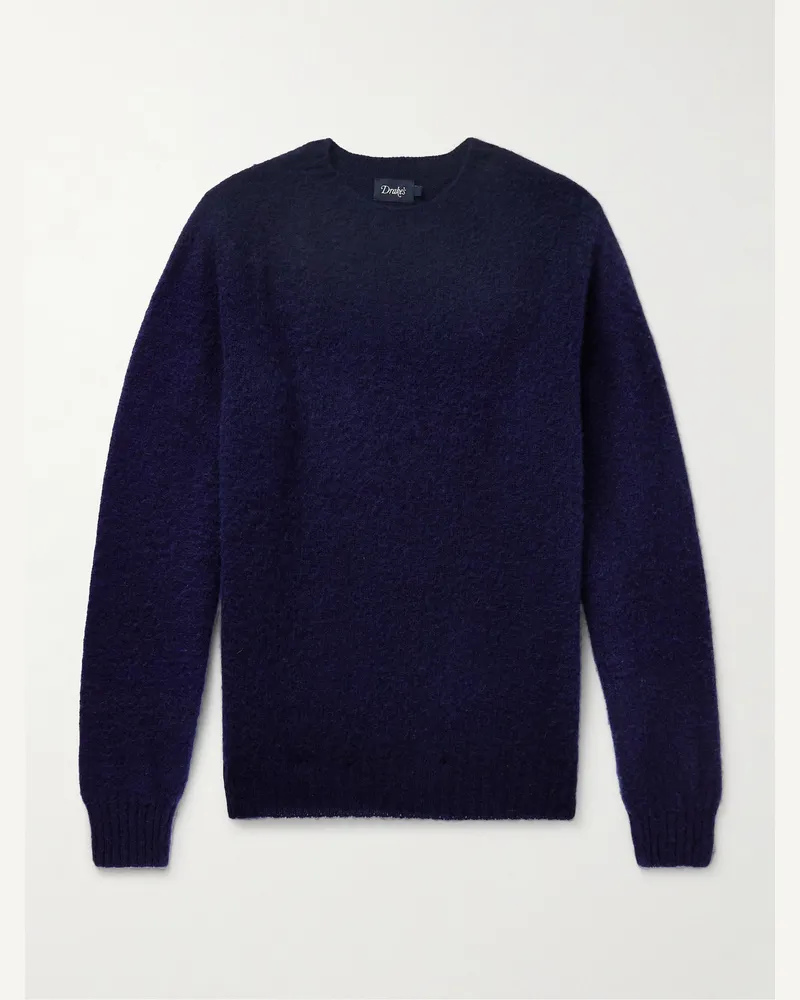 Drake's Brushed Shetland Wool Sweater Blue
