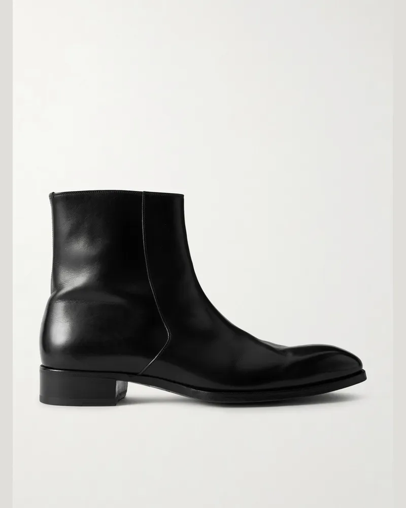 Tom Ford Elkan Burnished-Leather Chelsea Boots Black