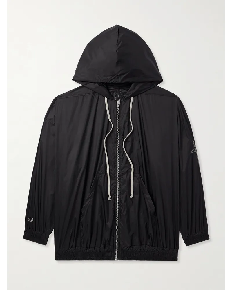 Rick Owens Champion Jumbo Jason Kapuzenjacke aus Shell mit Logostickerei Schwarz