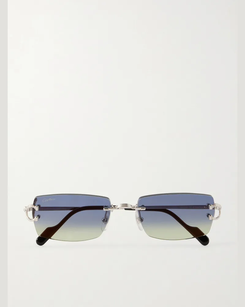 Cartier Squared-Frame Metal Sunglasses Silver