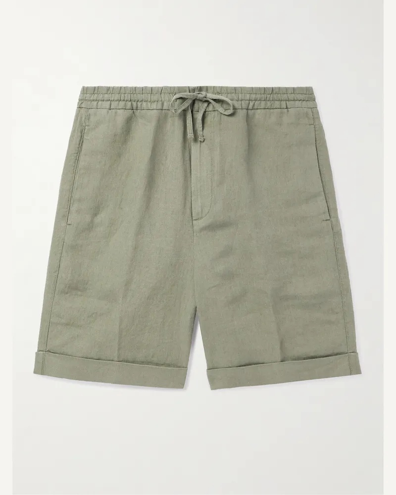 Canali Gerade geschnittene Shorts aus Leinen mit Kordelzugbund Grün