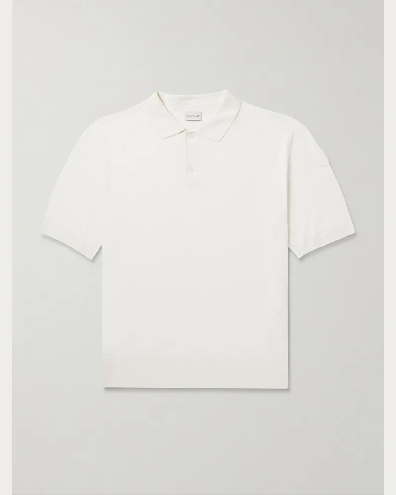 Moncler Polohemd aus einer Seiden-Leinenmischung mit Logoapplikation Weiß