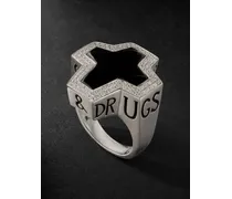Thorn Ring aus Sterlingsilber mit Onyx und Diamanten