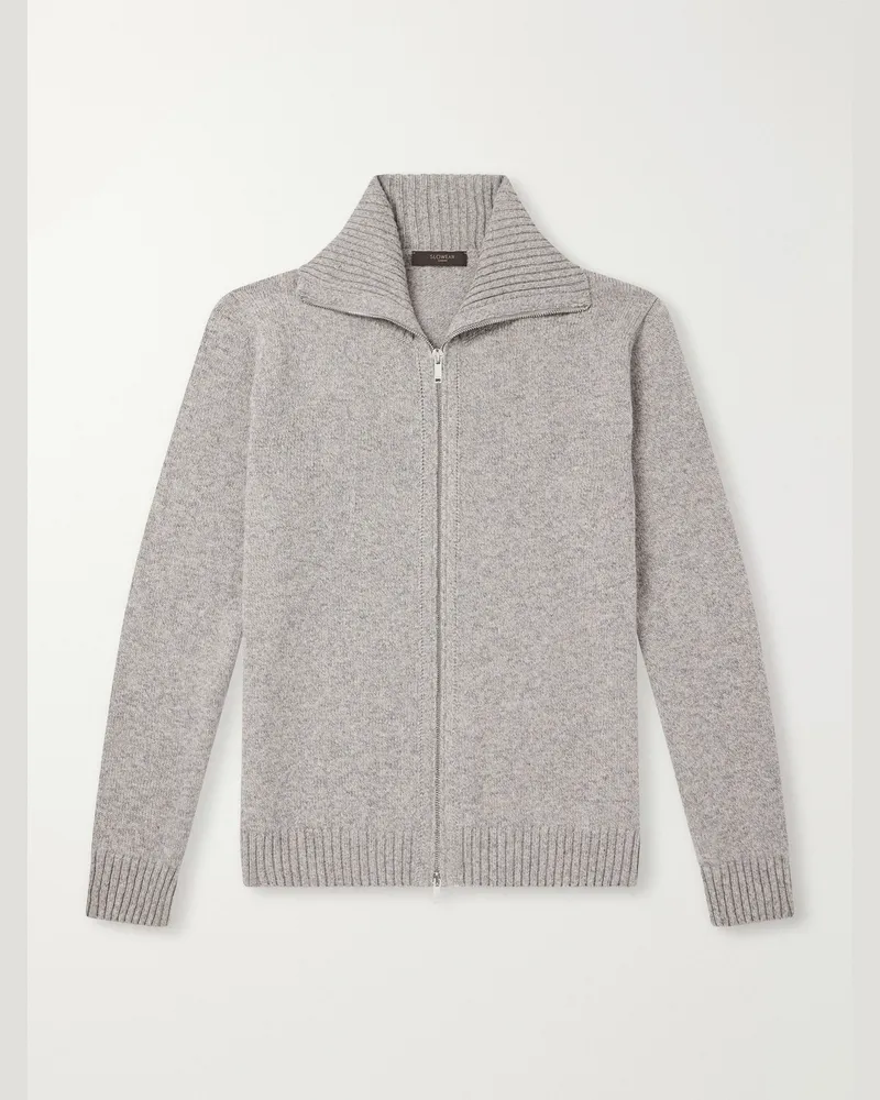 Slowear Zanone Virgin Wool Knitted Zip-Up Hoodie Gray