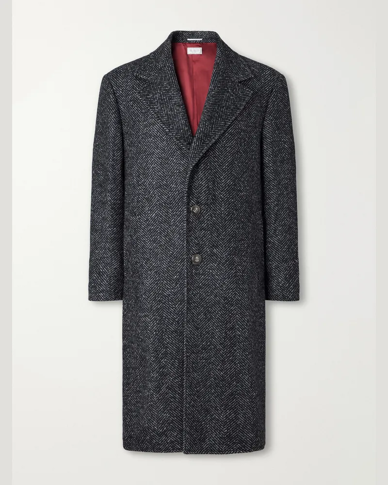 Brunello Cucinelli Herringbone Twill Coat Gray
