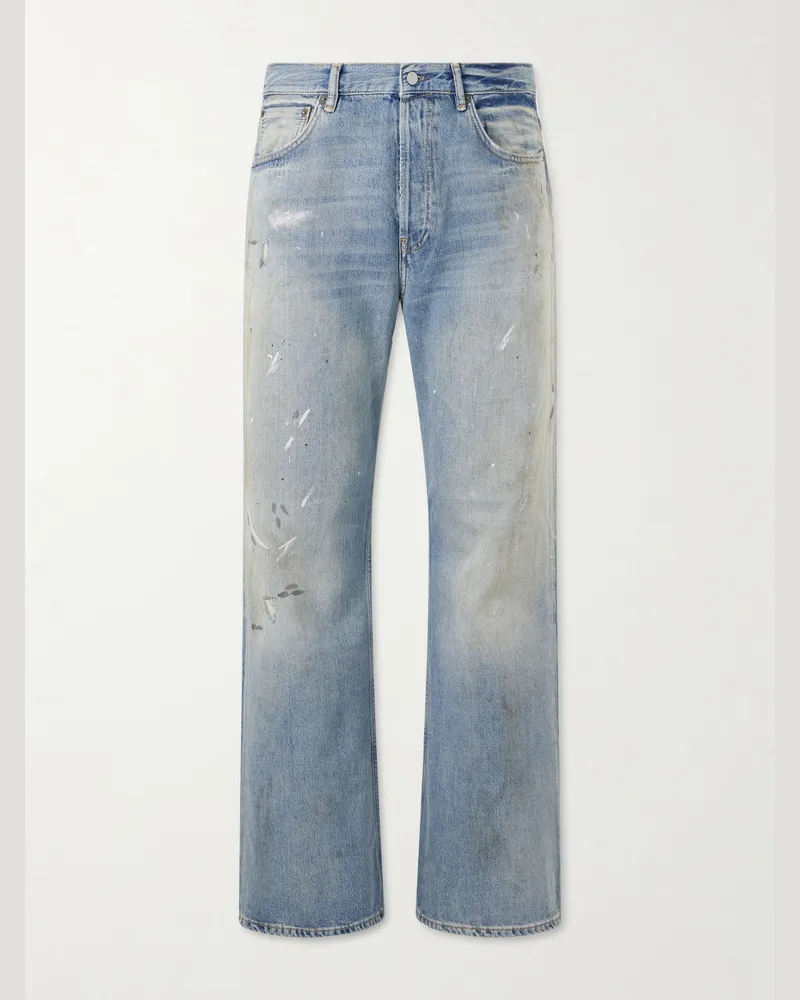 Acne Studios Stain-printed Straight-Leg Cotton Jeans Blue