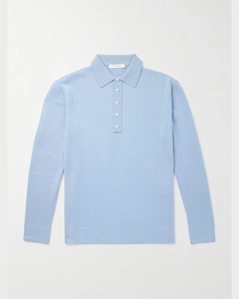 Umit Benan Sunset Slim-Fit Cashmere and Silk-Blend Polo Shirt Blue