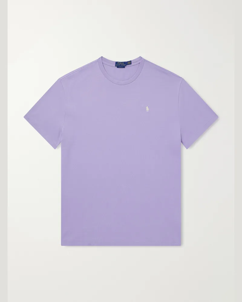 Ralph Lauren Logo-Embroidered Cotton-Jersey T-Shirt Purple