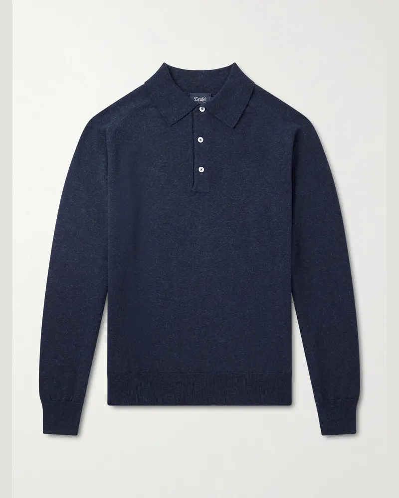 Drake's Wool and Alpaca-Blend Polo Shirt Blue