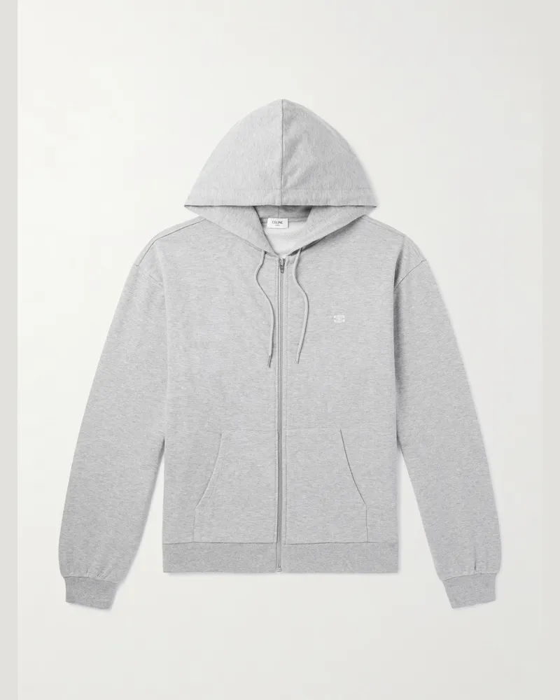 Celine Kapuzenjacke aus Jersey aus einer Baumwoll-Kaschmirmischung mit Logostickerei und Reißverschluss Grau