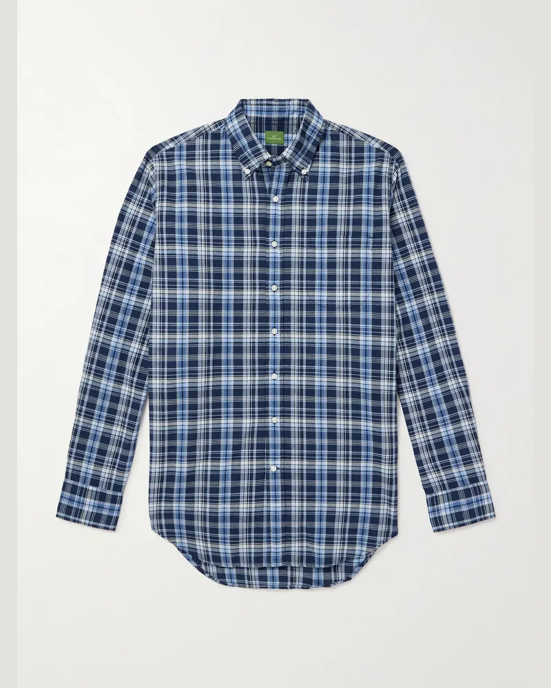 Sid Mashburn Hemd aus kariertem Baumwoll-Madras mit Button-Down-Kragen Blau